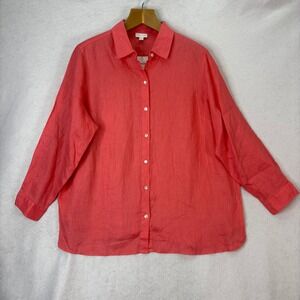 NWT J. Jill Love Linen Womens 2X Coral Button Front Shirt Long Sleeve Casual